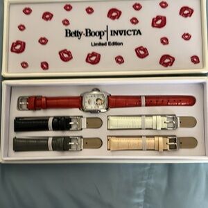 Invicta Betty Boop Watch Set with Red, Black, White, Gold Straps